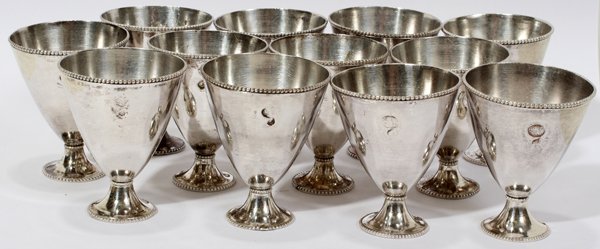 SILVER VODKA CUPS, SET OF TWELVE, H 2": SILVER VODKA CUPS, SET OF TWELVE, H 2":Unidentified hallmarks, likely middle eastern (see photo).