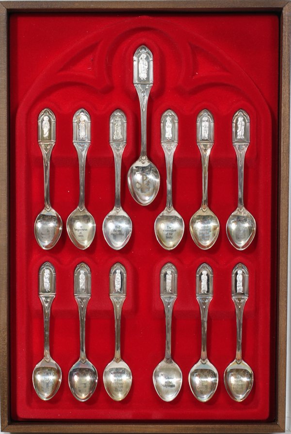 STERLING APOSTLE SPOONS, SET OF THIRTEEN: STERLING APOSTLE SPOONS, SET OF THIRTEEN:By Franklin Mint.