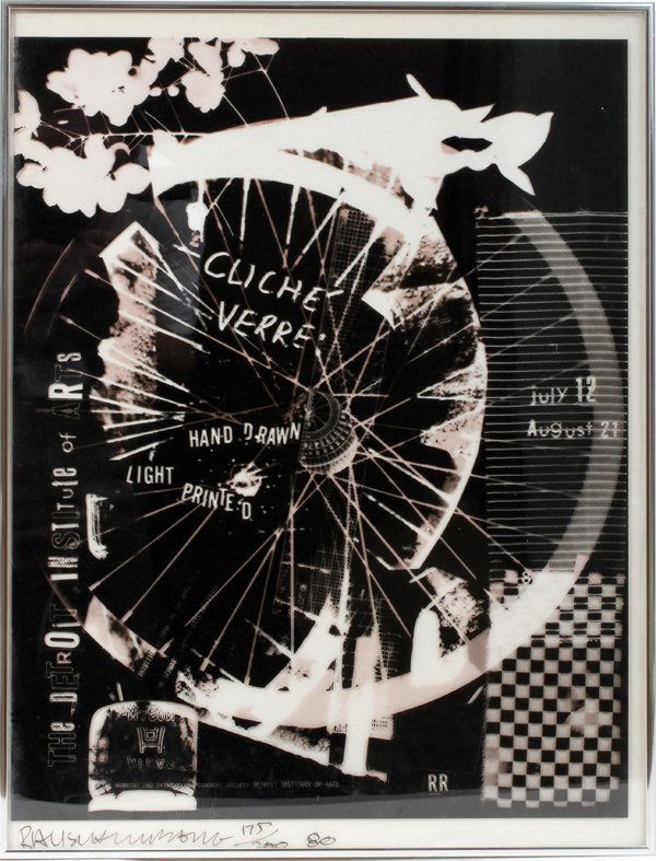 ROBERT RAUSCHENBERG, LITHOGRAPH ON MYLAR: ROBERT RAUSCHENBERG (AMERICAN 1925-2008), LITHOGRAPH ON MYLAR, 1980, 23" X 18", "CLICHÉ VERRE":Done for a Detroit Institute of Arts exhibition, July 12 to August 21, 1980; 22 7/8" x 17 7/8"; signed b