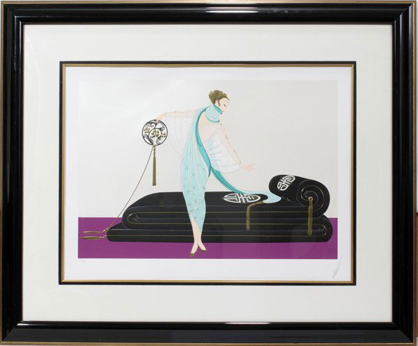 ERTE (FRENCH 1882-1990), SERIGRAPH, 1989: ERTE (FRENCH 1882-1990), SERIGRAPH, 1989, 16 1/4" X 24" IMAGE, "THE SALON":Pencil signed; #120/300; framed under acrylic; 19" x 26" paper sight. Printed at Chromacomp, Inc.; Martin Lawrence certificat