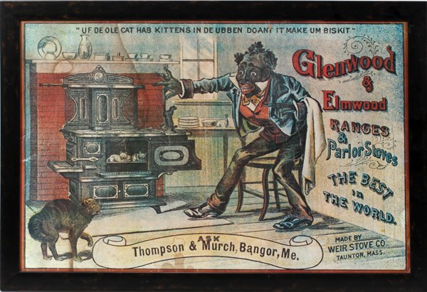 ADVERTISING PRINT, 17" X 25", FOR GLENWOOD &: ADVERTISING PRINT, 17" X 25", FOR GLENWOOD & ELMWOOD RANGES:Glenwood & Elmwood Ranges, Ask Thompson and Murch, Bangor, Me. Weir Stove Co. Taunton, Mass. Probably circa 1900.