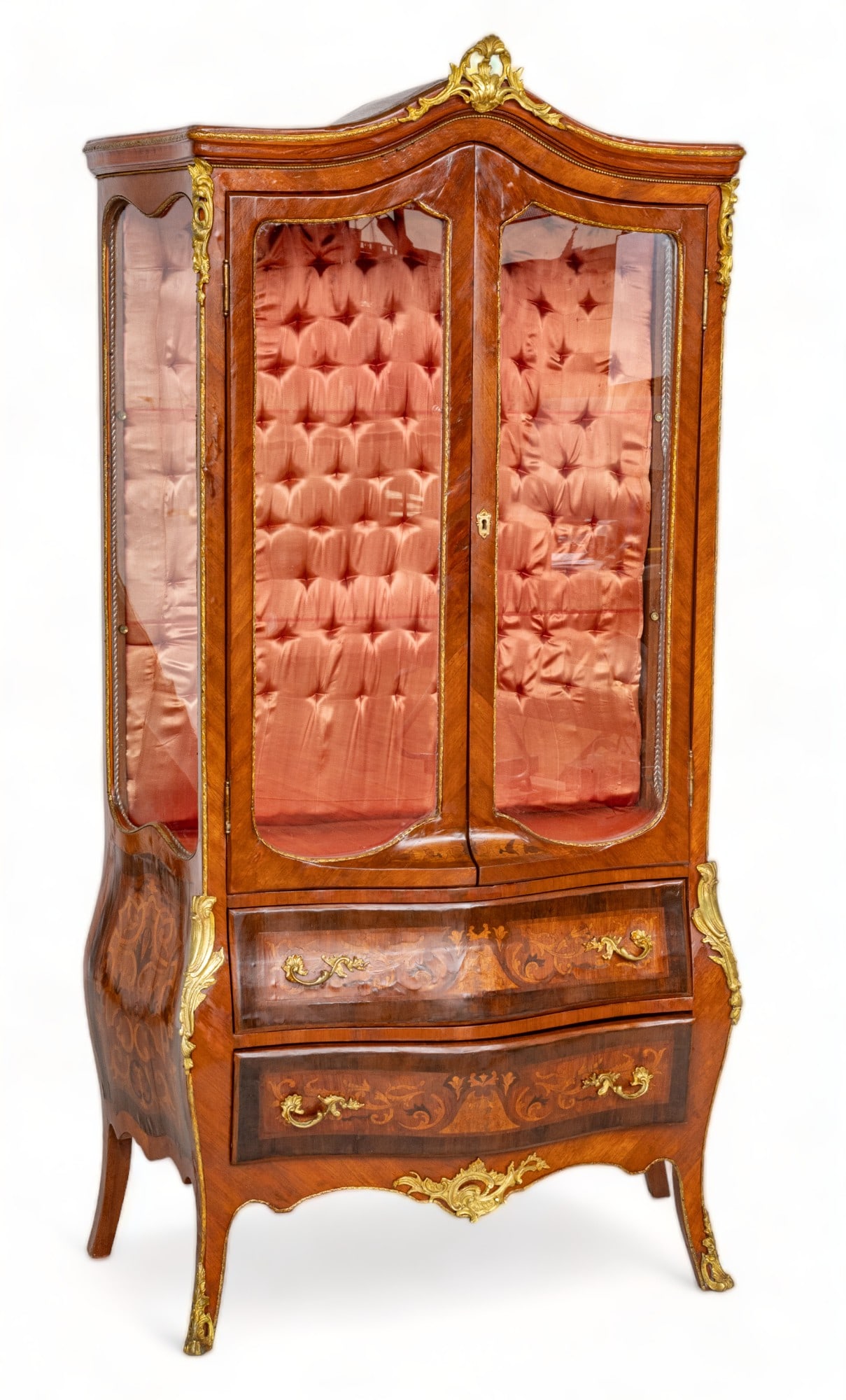 Louis XVI Style Marquetry Curio Cabinet, H 75.5" W 40" Depth 17.5" (1 of 8)