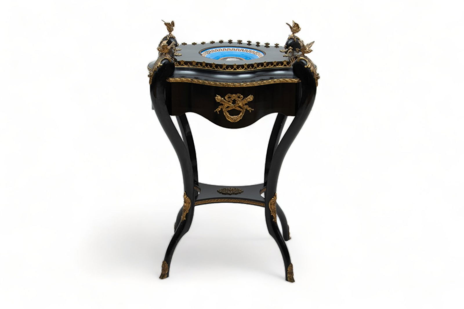 French Black Ebony, Bronze & Sevres Porcelain Planter-Table, Hercules Motif, Ca. 19th C., H 32" L (1 of 8)