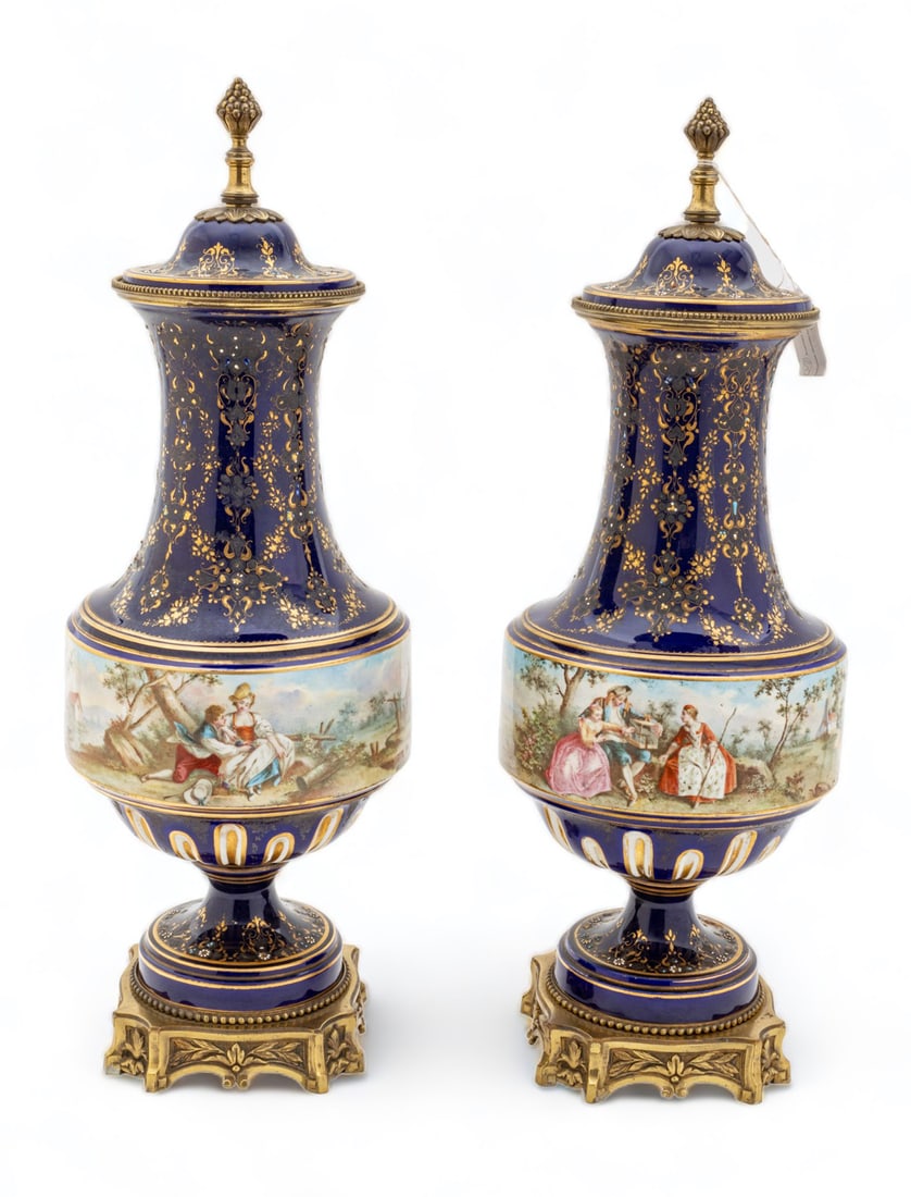 Sevres (Est. 1756) (French) Louis XVI Period Ormolu Mounted Porcelain Covered Vases 1779, H 21.5" (1 of 13)