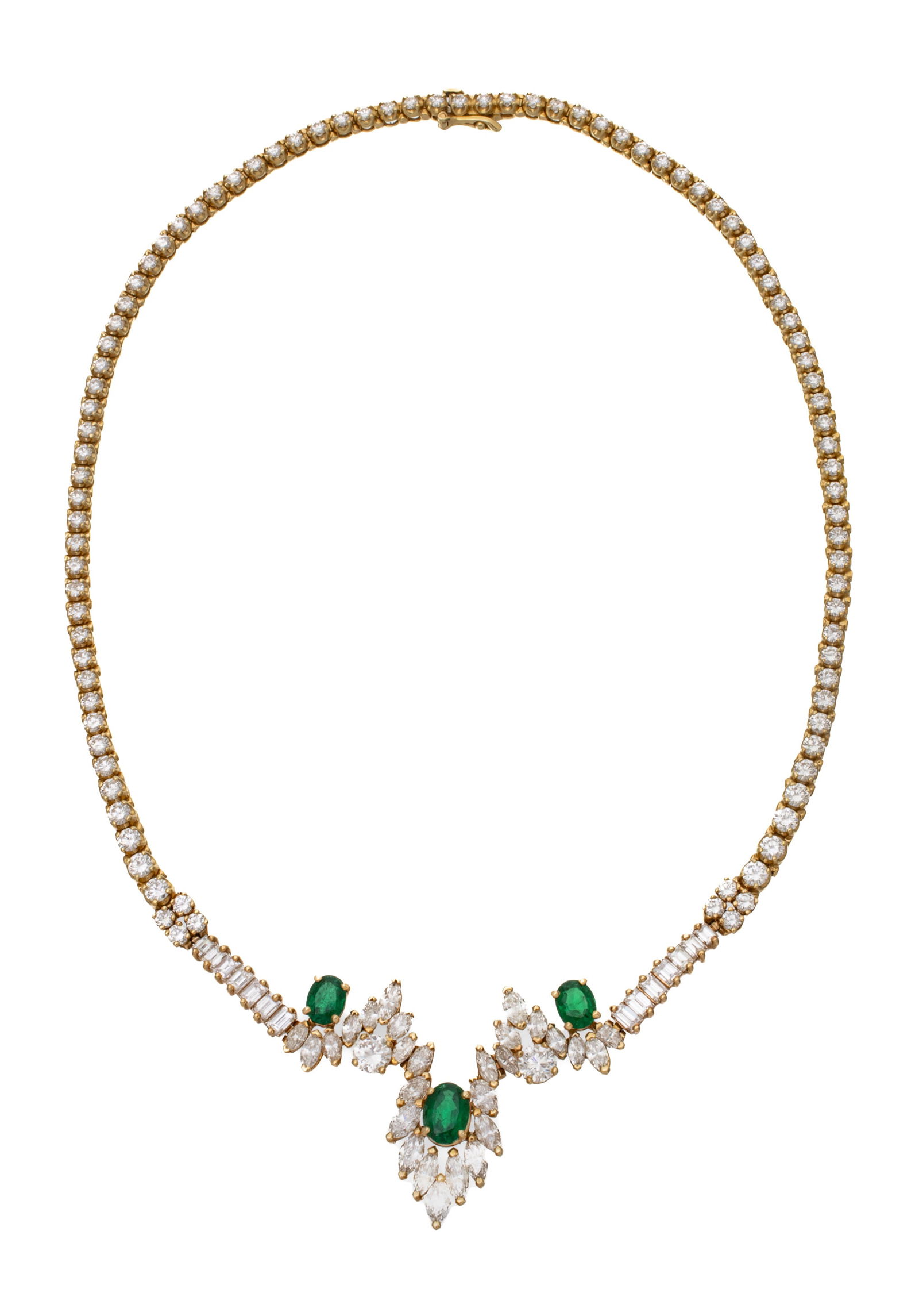 Ladies Emerald And Diamond Necklace, H 1.5" L 16" 34.6g (1 of 9)