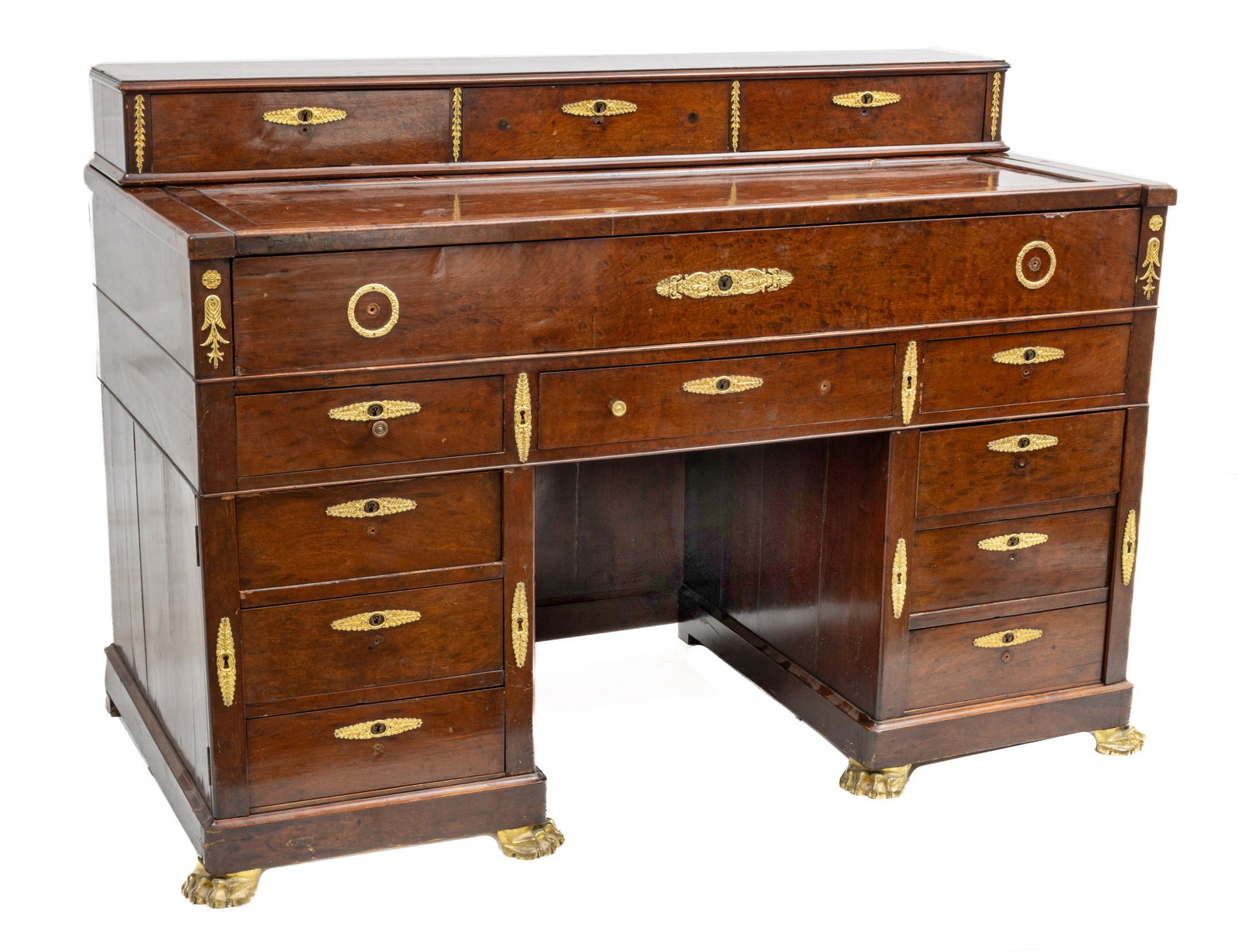 French Second Empire Mahogany And Birdseye Maple Ormolu Mounted Bureau De Campagne Ca. 1850 - 1870, (1 of 11)