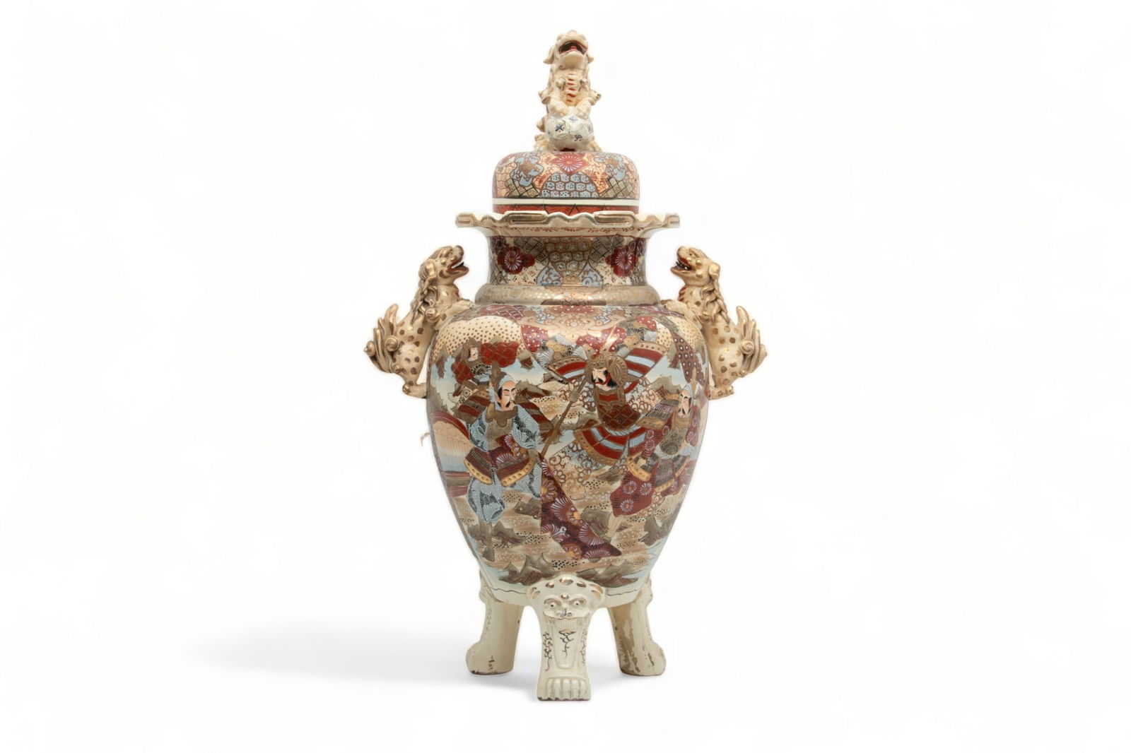 Japanese Kyoto Ware Earthenware Pottery Covered Urn, H 31.5" W 19.5" (1 of 6)