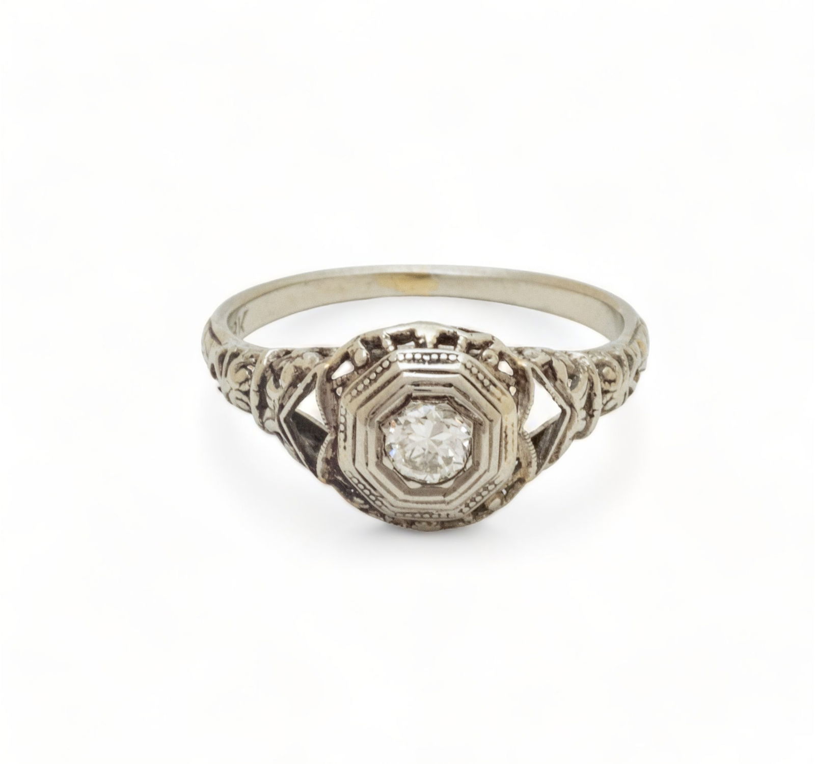 23pt. And 18K White Gold Ring, Size 6 1/4 Ca. 1920, 2.1g (1 of 6)