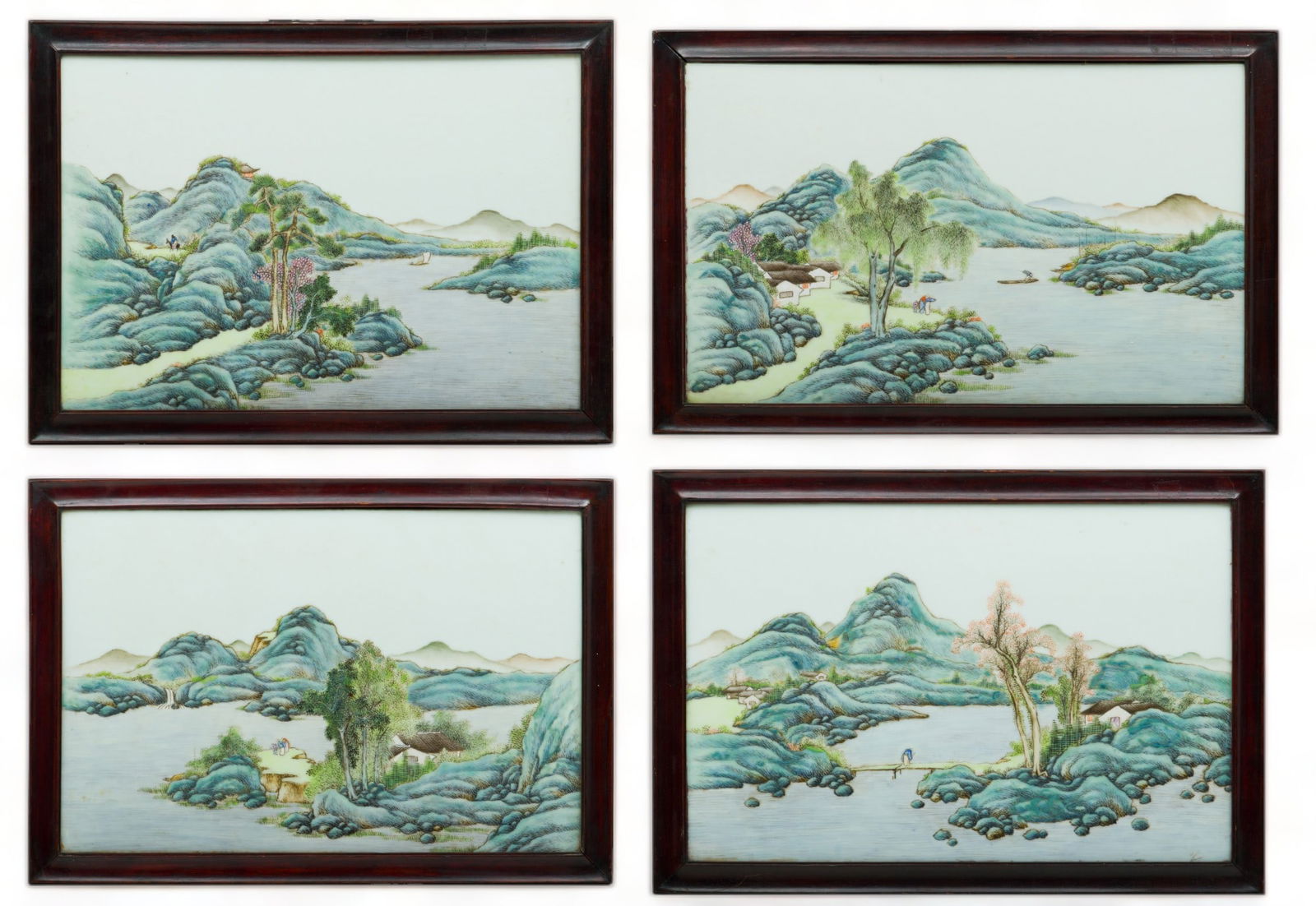 Chinese Paintings on Porcelain Ca. 19th.c., H 10" W 15" 4 pcs (1 of 6)