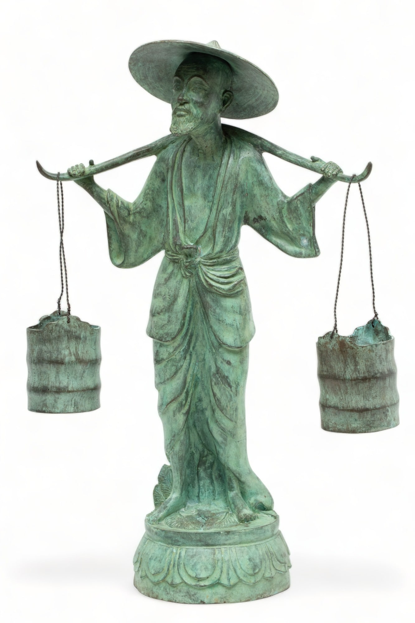 Chinese Bronze Standing Figure of Water Carrier, Ca. 1980, H 27" W 17" Depth 8" (1 of 5)