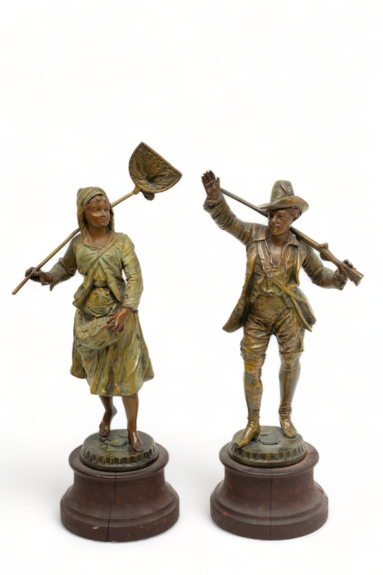 French Spelter Figures Ca. 1900, H 10" 1 Pair (1 of 6)