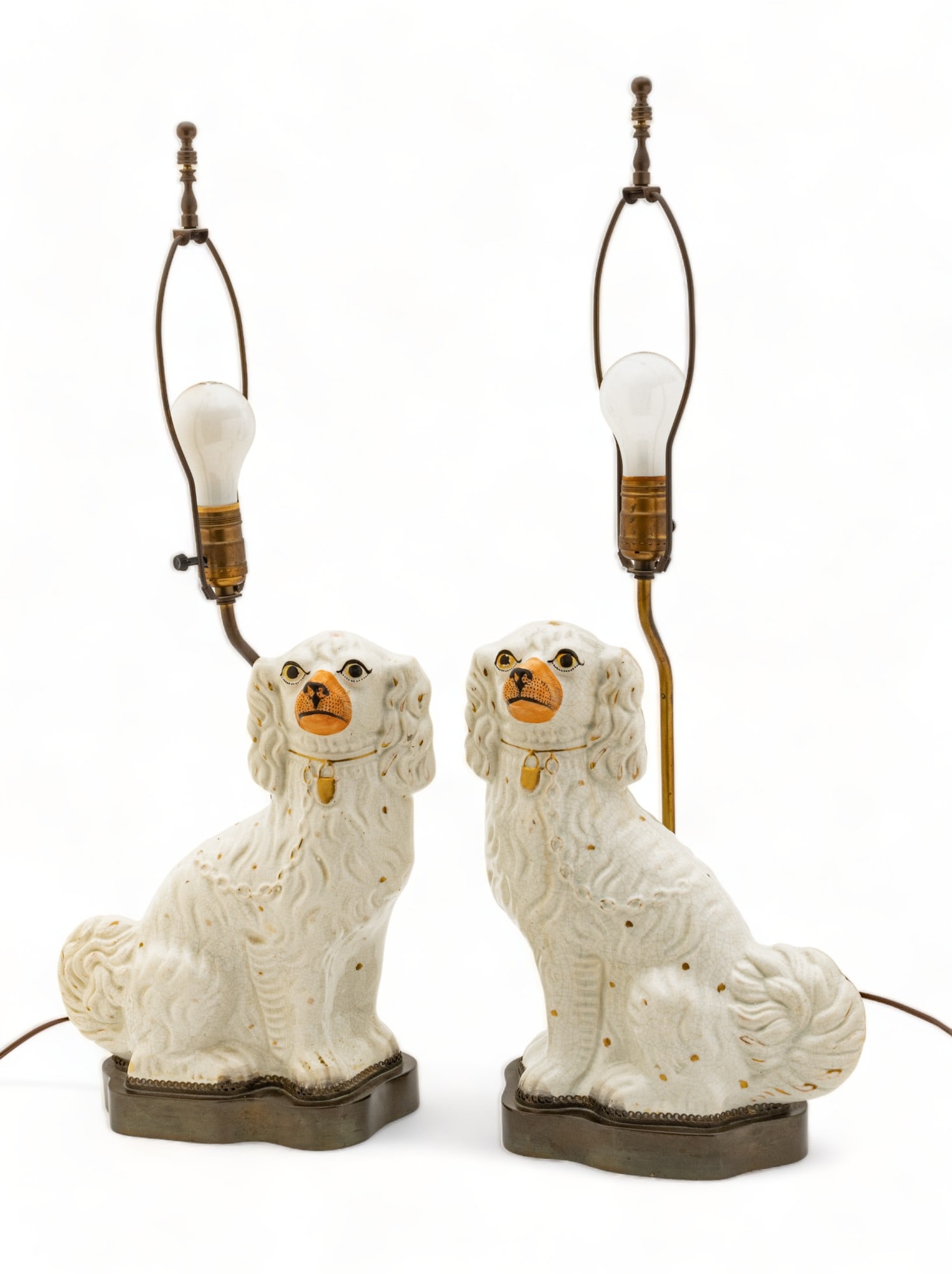English Staffordshire Pottery Figural Lamps of King Charles Spaniels, Ca. Late 19th/early 20th C., H (1 of 5)