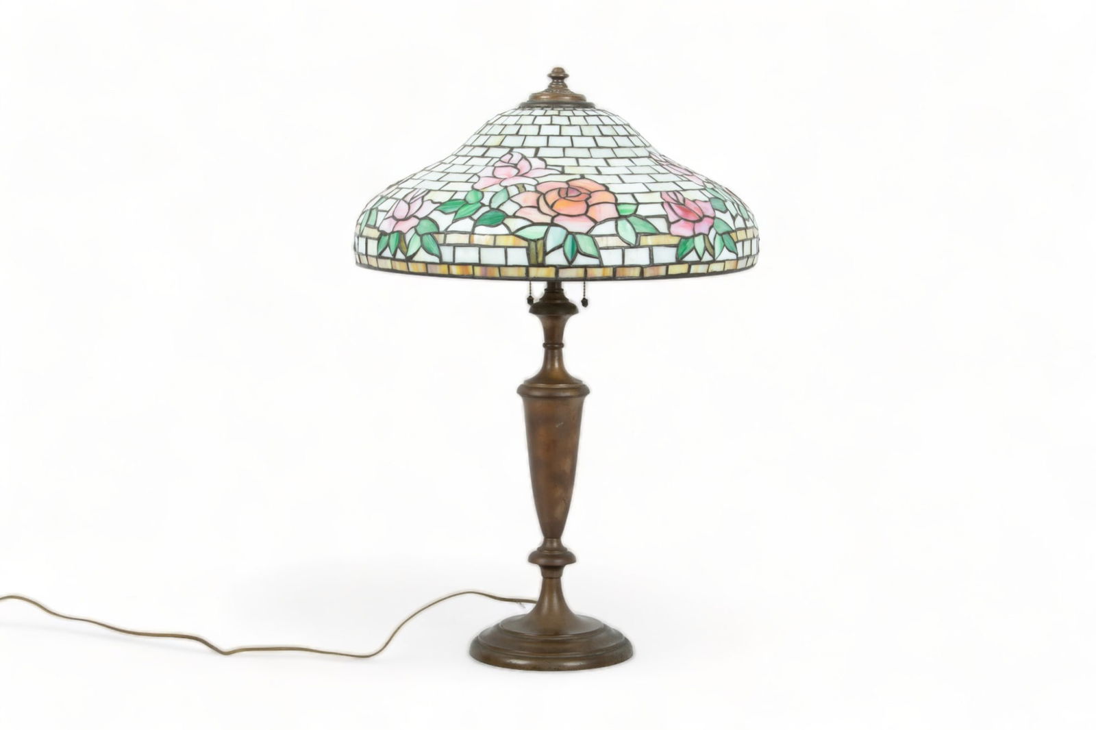 American Leaded Glass Table Lamp Ca. 1910, H 29" Dia. 19" (1 of 5)