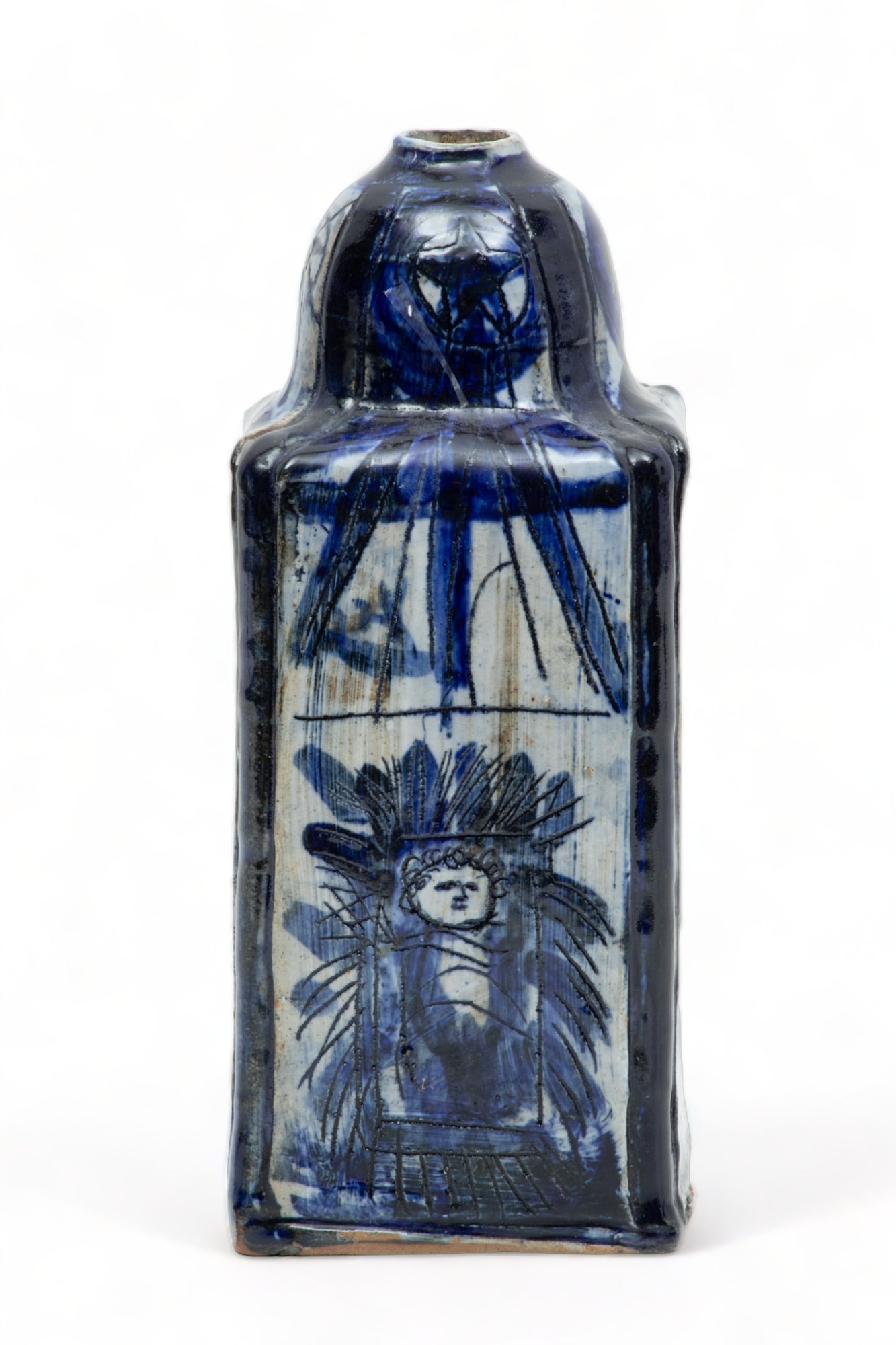 Susan Bolt (American, 20/21st C.) Blue And White Glazed Ceramic Decanter, H 10.5" W 4" (1 of 6)