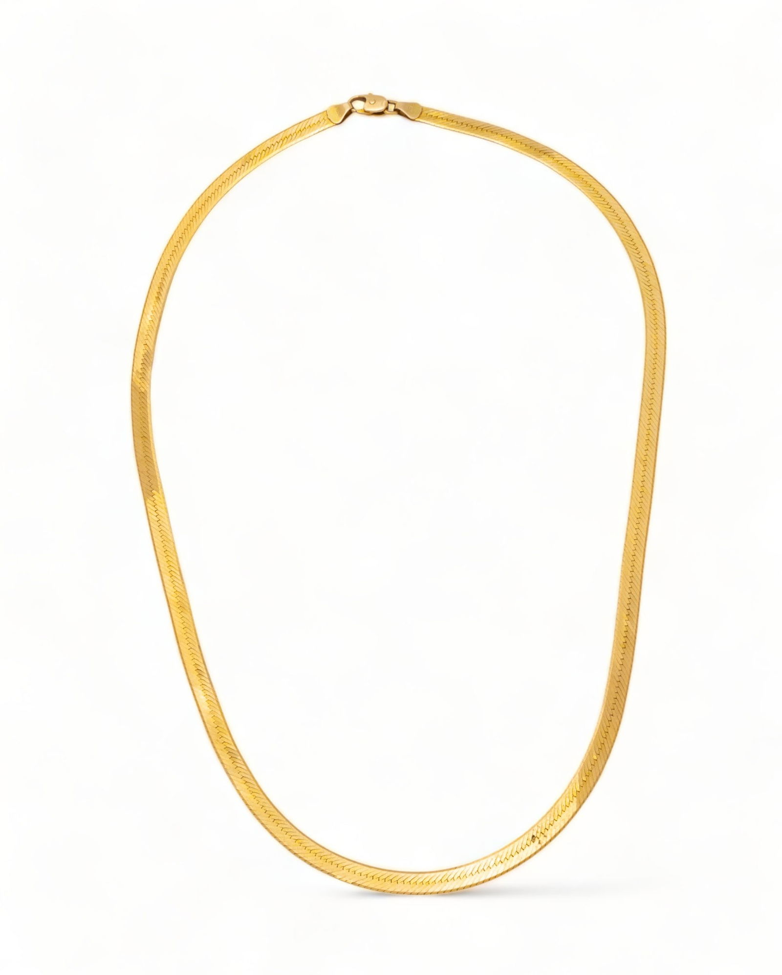 14k Gold Necklace Ca. 1980, L 17.5" 9.3g: 14k Gold Necklace Ca. 1980, L 17.5" 9.3g | Impressed 14K. Spring catch. Herringbone design. from a Grosse Pointe Park private collector.