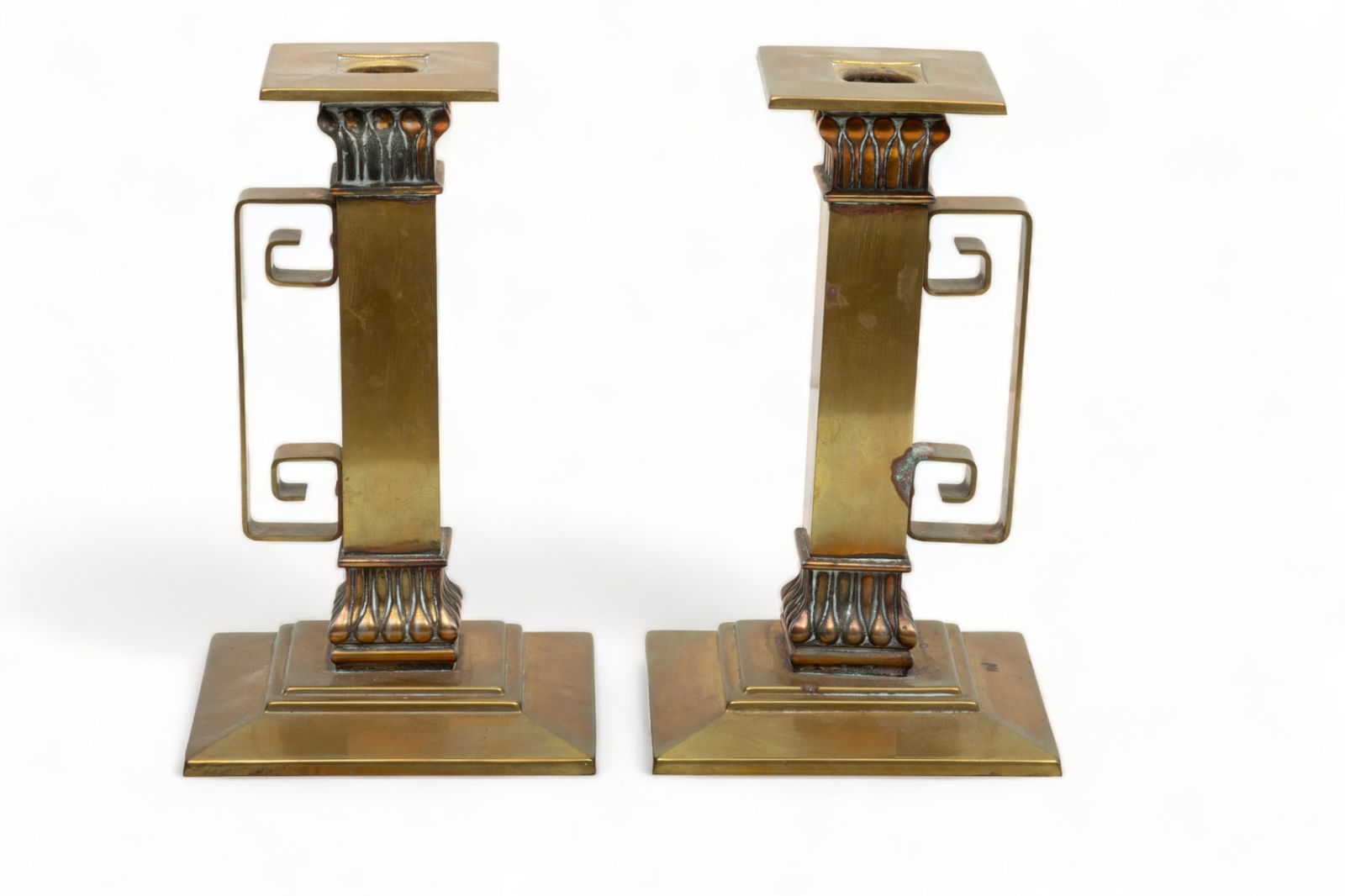 Brass Square Candlesticks Ca. 1900, H 9" W 5" 1 Pair (1 of 4)