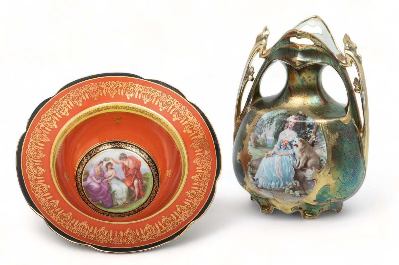 Royal Vienna Porcelain (Germany) Vase And Czechoslovakia Porcelain Bowl H 7.5" Dia. 7.5" 2 pcs (1 of 8)