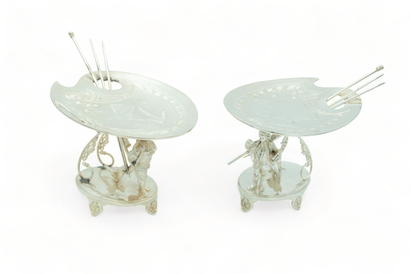 Derby Silver Co. (American) Quadruple Silver Plate Figural Base Compotes, Ca. 1890, H 6" W 7" L 8" 1 (1 of 9)