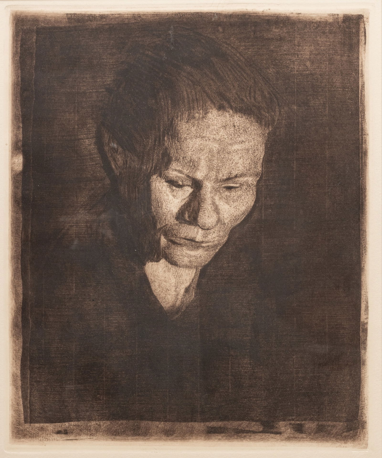 Käthe Kollwitz (German, 1867-1945) Etching on Paper, 1905, Gesenkter Frauenkopf (Woman's Head,: Käthe Kollwitz (German, 1867-1945) Etching on Paper, 1905, Gesenkter Frauenkopf (Woman's Head, Lowered), H 14.75" W 12.25" | Later Impression. Published by Alexander von der Becke, Munich with A.
