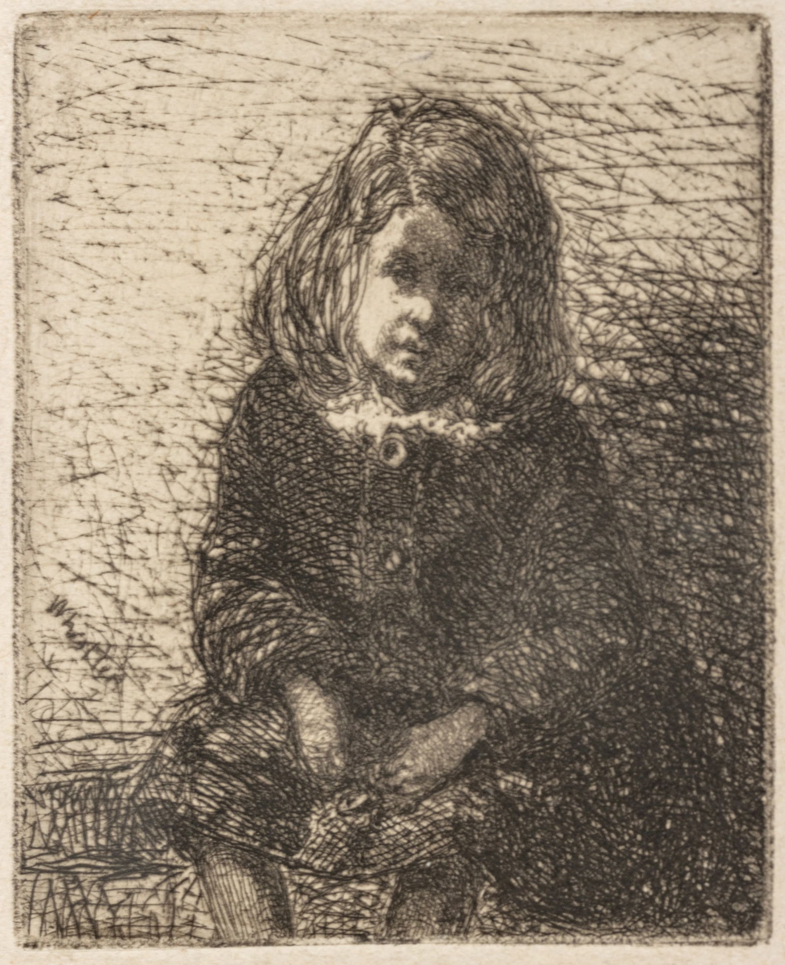 James Abbott Mcneill Whistler (American, 1834-1903) Etching on Wove Paper, Ca. 1857-58, "Little: James Abbott Mcneill Whistler (American, 1834-1903) Etching on Wove Paper, Ca. 1857-58, "Little Arthur", H 2.3" W 2" | from Twelve Etchings from Nature. a very good impression of Kennedy's fifth and f