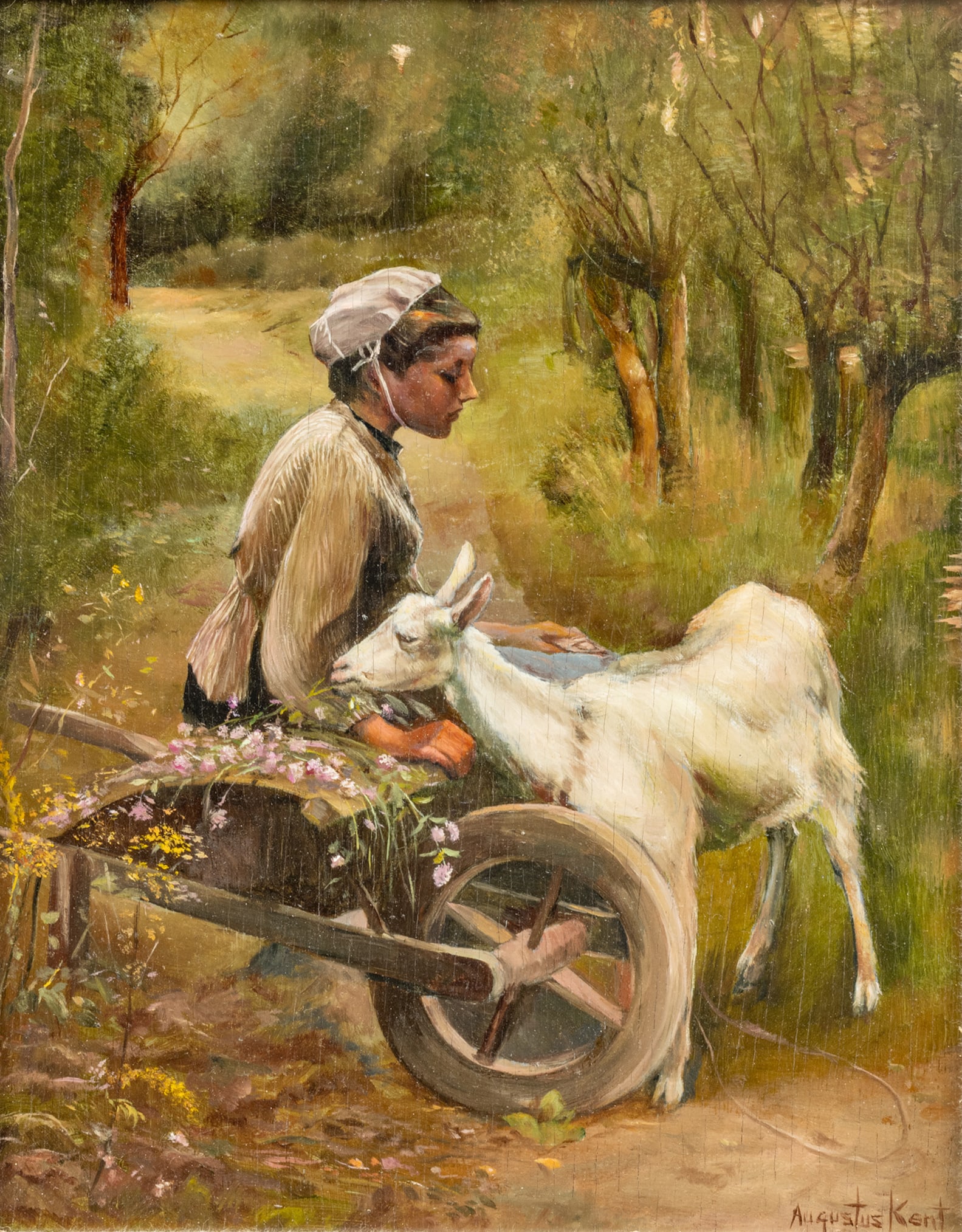 Augustus Kent (English, 20th C.) After Elizabeth Adela Forbes, Oil on Beveled Panel, "Jean, Jeanne: Augustus Kent (English, 20th C.) After Elizabeth Adela Forbes, Oil on Beveled Panel, "Jean, Jeanne And Jeannette", H 9.5" W 7.75" | Signed in the lower right. After Elizabeth Adela Forbes (Canadian, 1