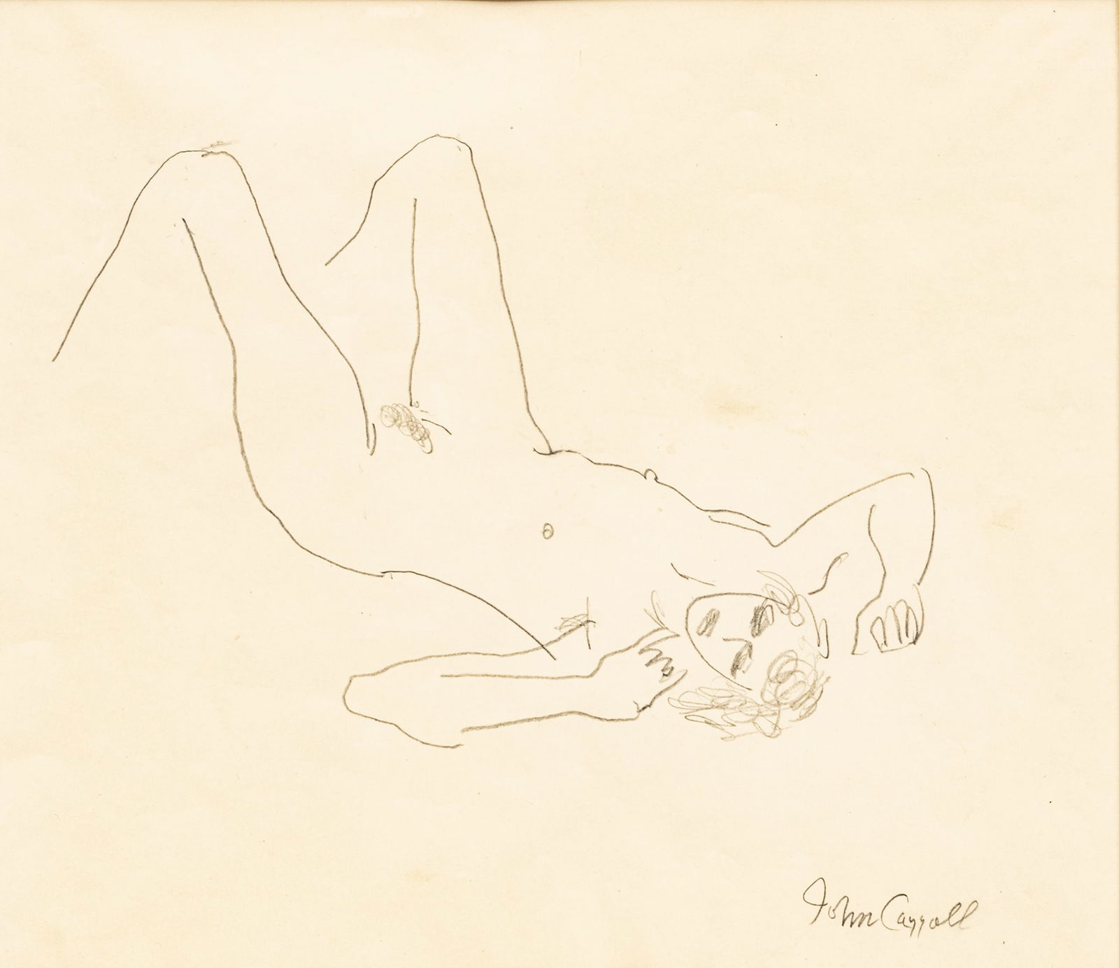 John Wesley Carroll (American, 1892-1959) Graphite on Paper, "Reclining Nude", H 10" W 11.5": John Wesley Carroll (American, 1892-1959) Graphite on Paper, "Reclining Nude", H 10" W 11.5" | Signed lower right. Frame Measurements H 14.25" W 15.75" Provenance: From the Estate of Prominent Collect
