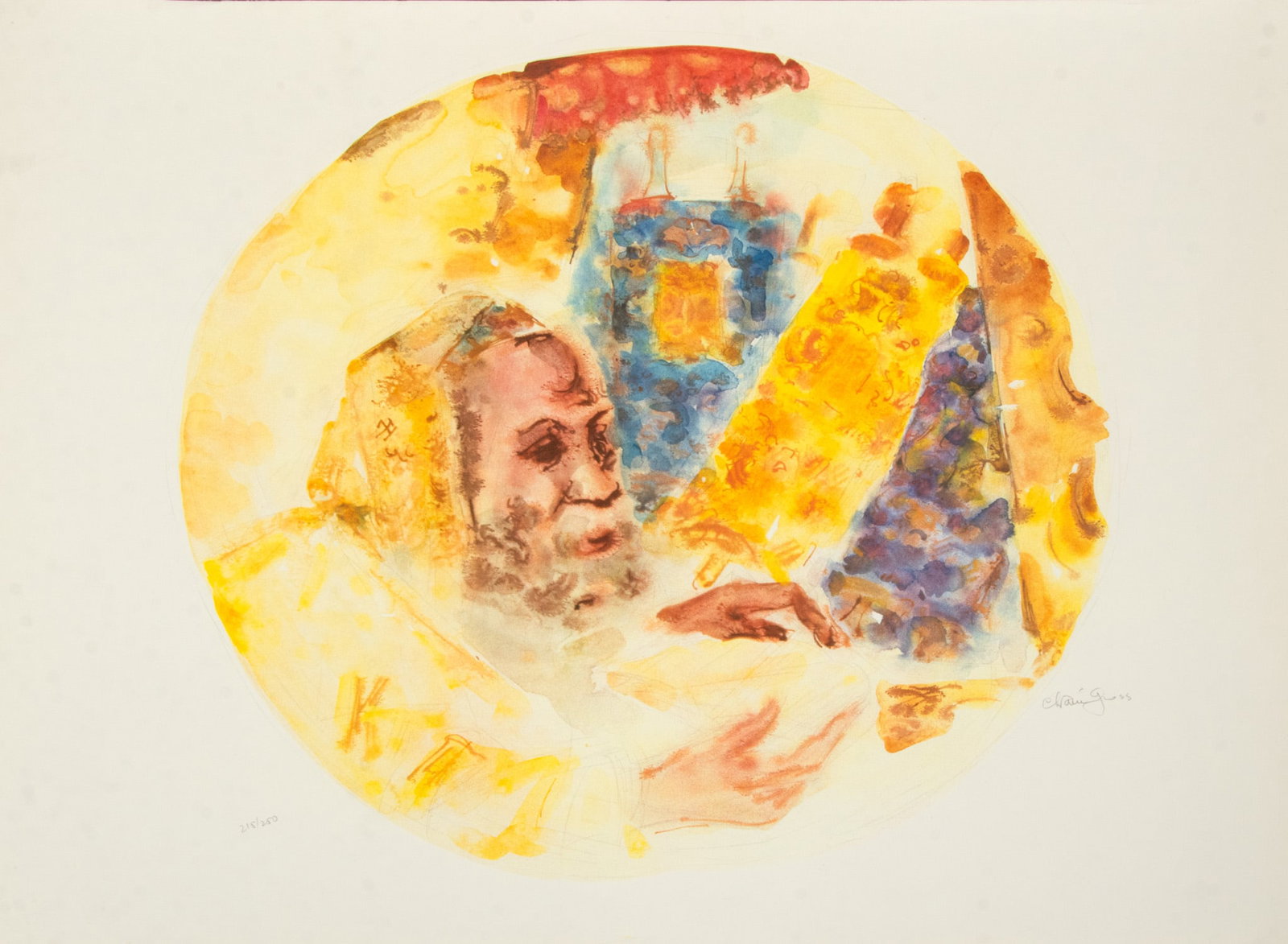 Chaim Gross (American, 1904-1991) Lithograph in Colors on Arches Paper, "Portrait of a Man", H 21" W: Chaim Gross (American, 1904-1991) Lithograph in Colors on Arches Paper, "Portrait of a Man", H 21" W 22" | Paper size H 24.25", W 31". Signed lower right. Numbered 215/250 lower left. Provenance: Prop