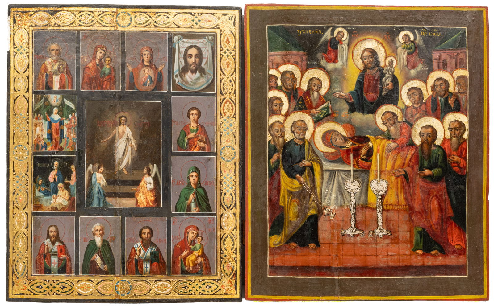 Russian Oil on Wood Panel Icons, Ca. 19th C., H 17.5" W 14.5" 2 pcs (1 of 10)