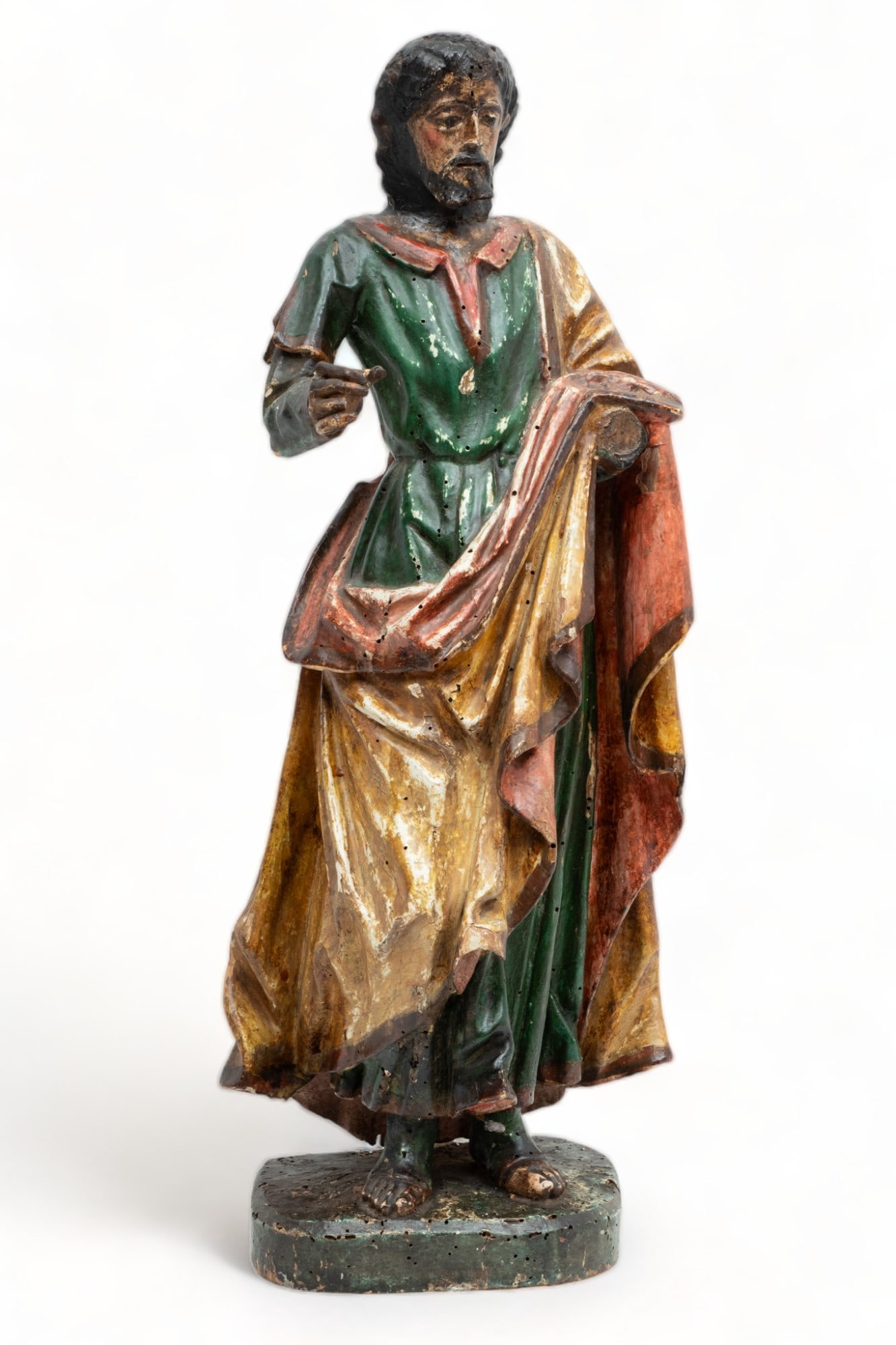 Spanish Colonial Wood Gesso And Polychrome Santos Figure 19th C., "Jesus", H 25.5" W 11" Depth 7" (1 of 4)