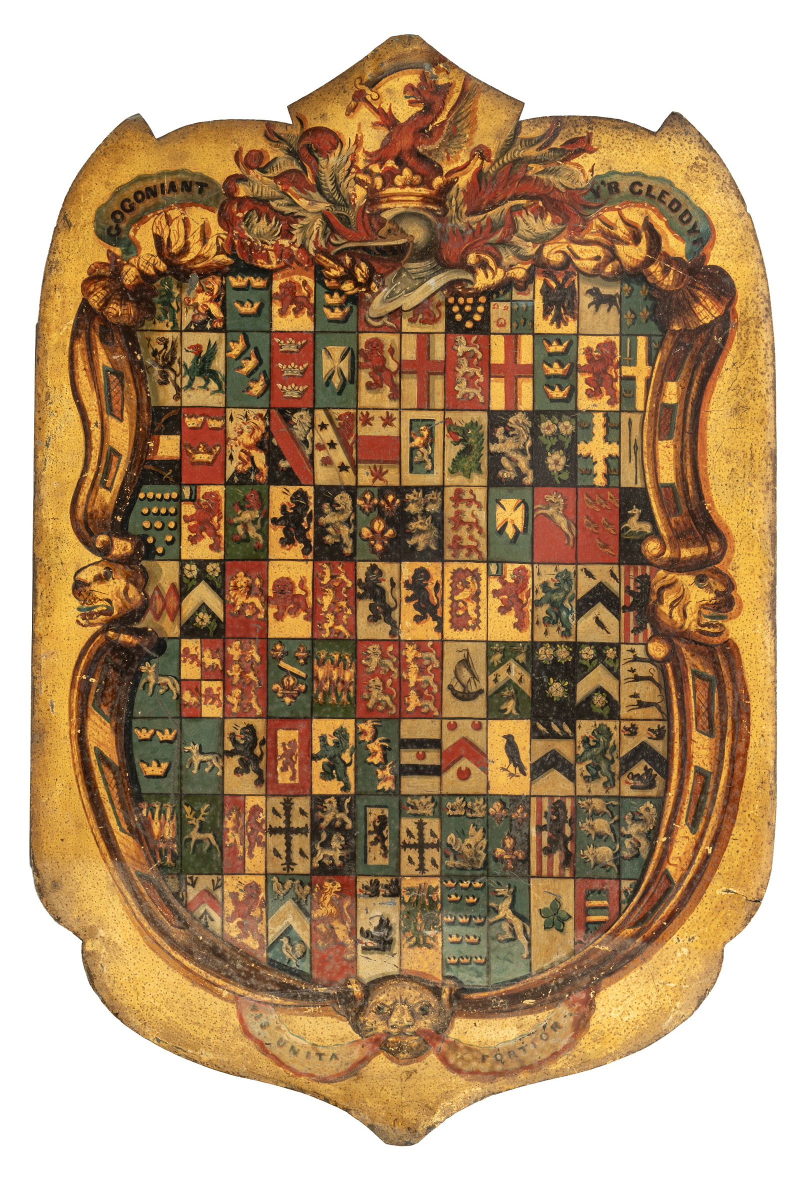 French Oil on Tin Heraldic Shield 19th C., H 35.5" W 24" (1 of 8)