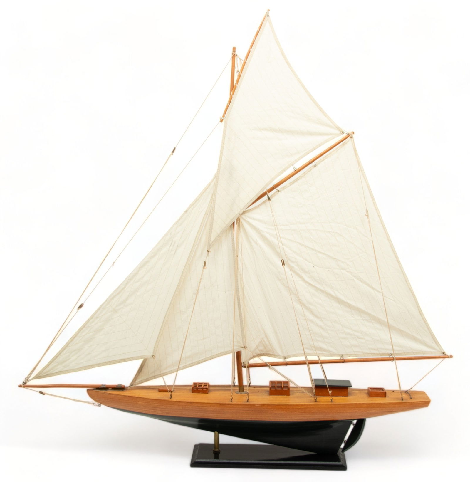 American Hand Made Pen Duick 20th C., H 36.5" W 7" L 37": American Hand Made Pen Duick 20th C., H 36.5" W 7" L 37" | Model of the famous 1898 racing schooner. Full sails and rigging.