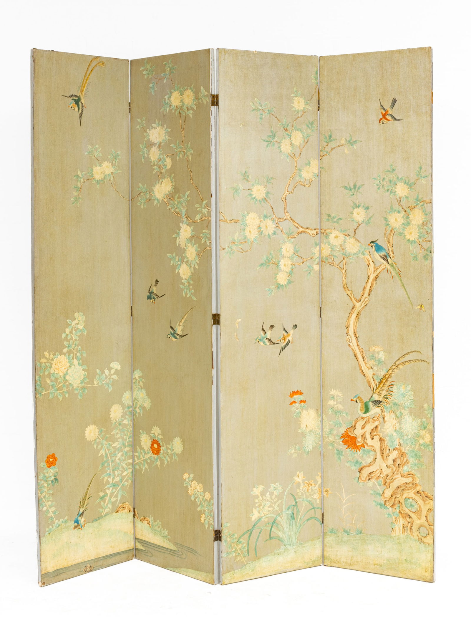 Robert Harrison Crowder (American, 1911-2010) Japanese Influence Four-Panel Painted Screen, H 84'' W (1 of 8)