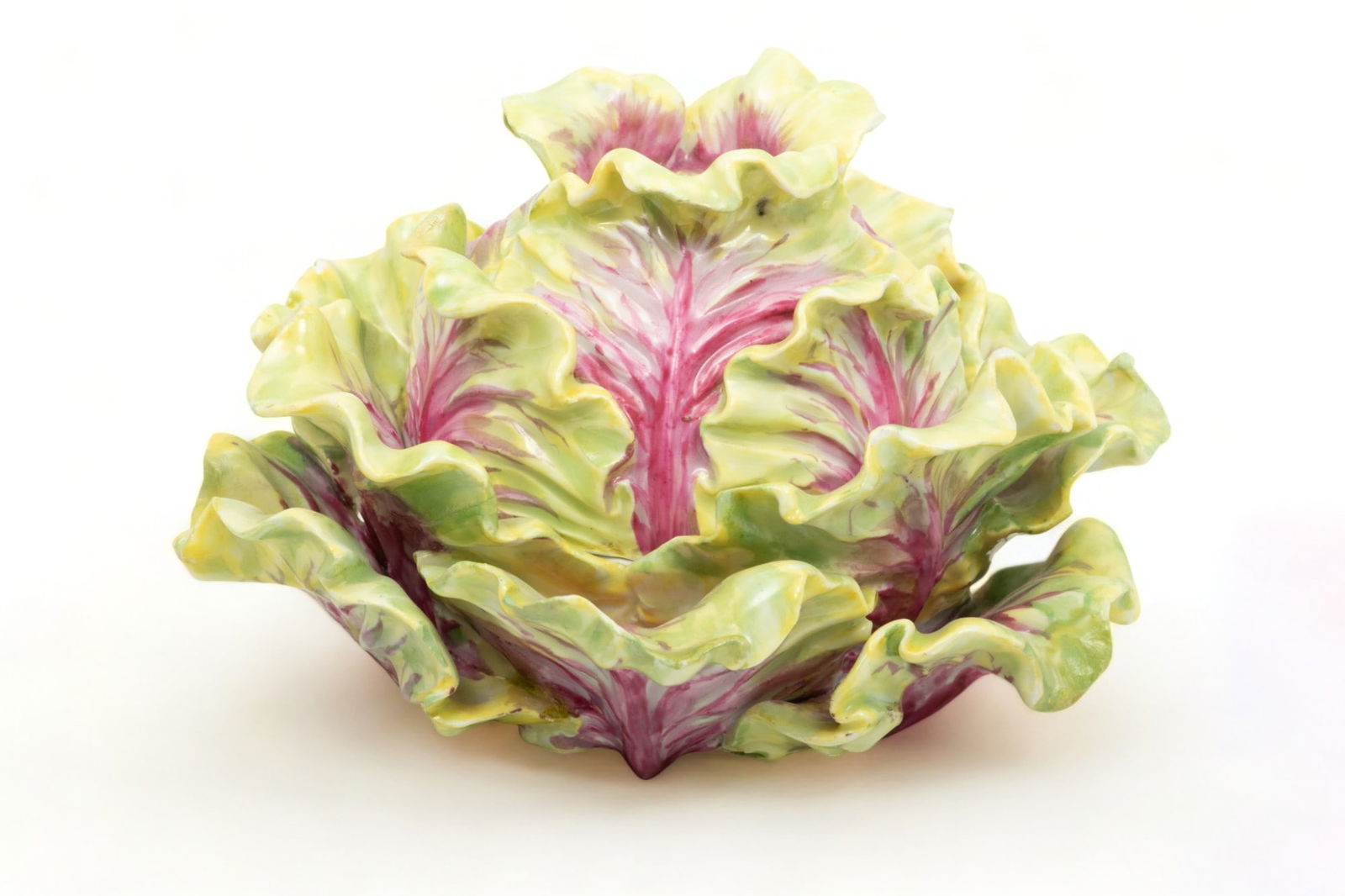 Meissen (German) Painted Porcelain Covered Dish, Cabbage Form, Ca. 1850, H 3.75" Dia. 5.25" (1 of 5)
