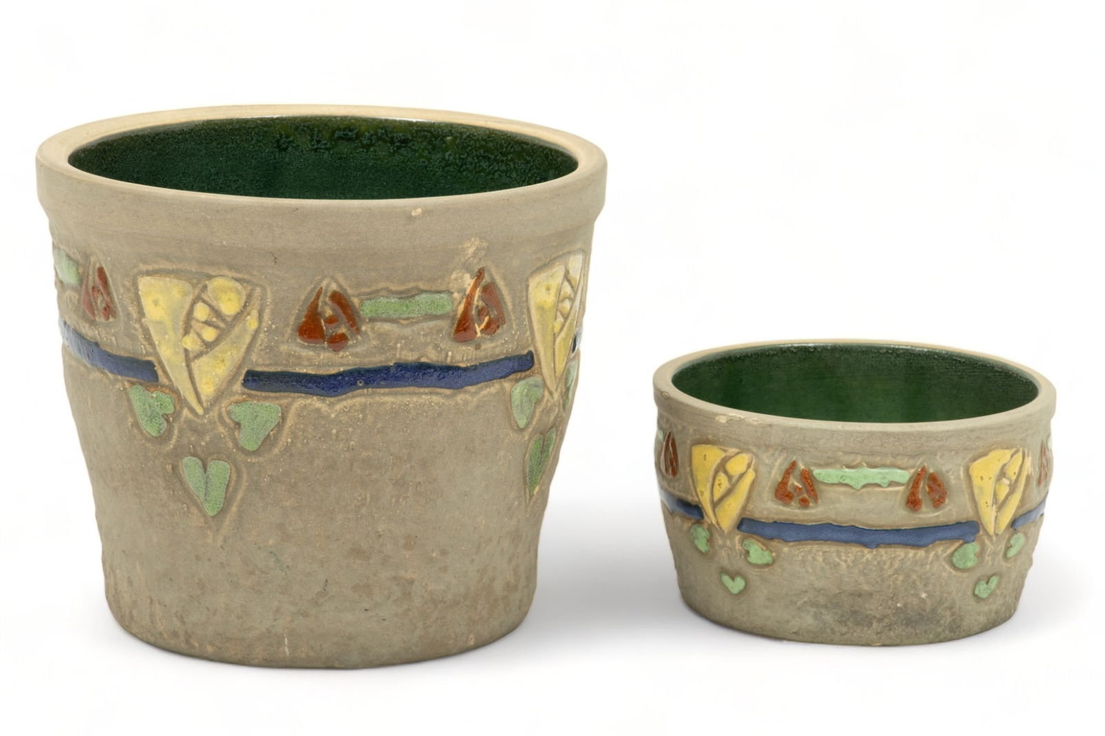 Roseville Pottery (American) 'Mostique' Planters, Ca. 1920, H 7" Dia. 8" 2 pcs (1 of 6)