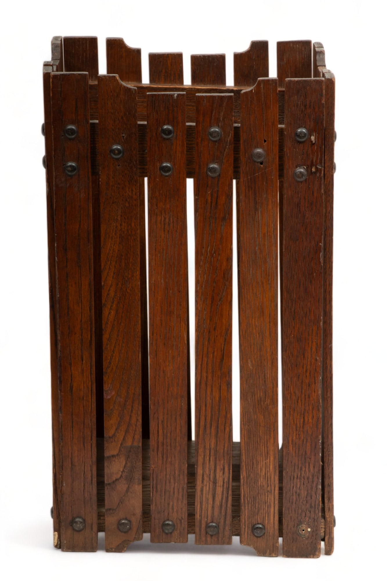 Mission Style Oak Waste Basket, Ca. 1900, H 16" W 9.25" L 9.5" (1 of 4)