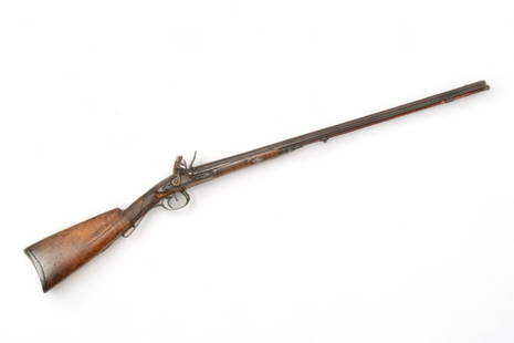 French Double Barrel Flintlock Shotgun. 20 Ga., Ca. Later 18th C., L 48": French Double Barrel Flintlock Shotgun. 20 Ga., Ca. Later 18th C., L 48" | 32.5" octagonal side by side barrels. No apparent maker or proof marks. Double trigger and double hammers. Carved stock with