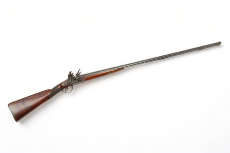 French Flintlock Double Barrel Fowler, Olive of Marsaille, Ca. Late 18th C., 24 Ga. (.570 Cal.) L: French Flintlock Double Barrel Fowler, Olive of Marsaille, Ca. Late 18th C., 24 Ga. (.570 Cal.) L 57" | 41" barrels with scrolling floral engravings and gold damascening at the breech ends. Swan neck