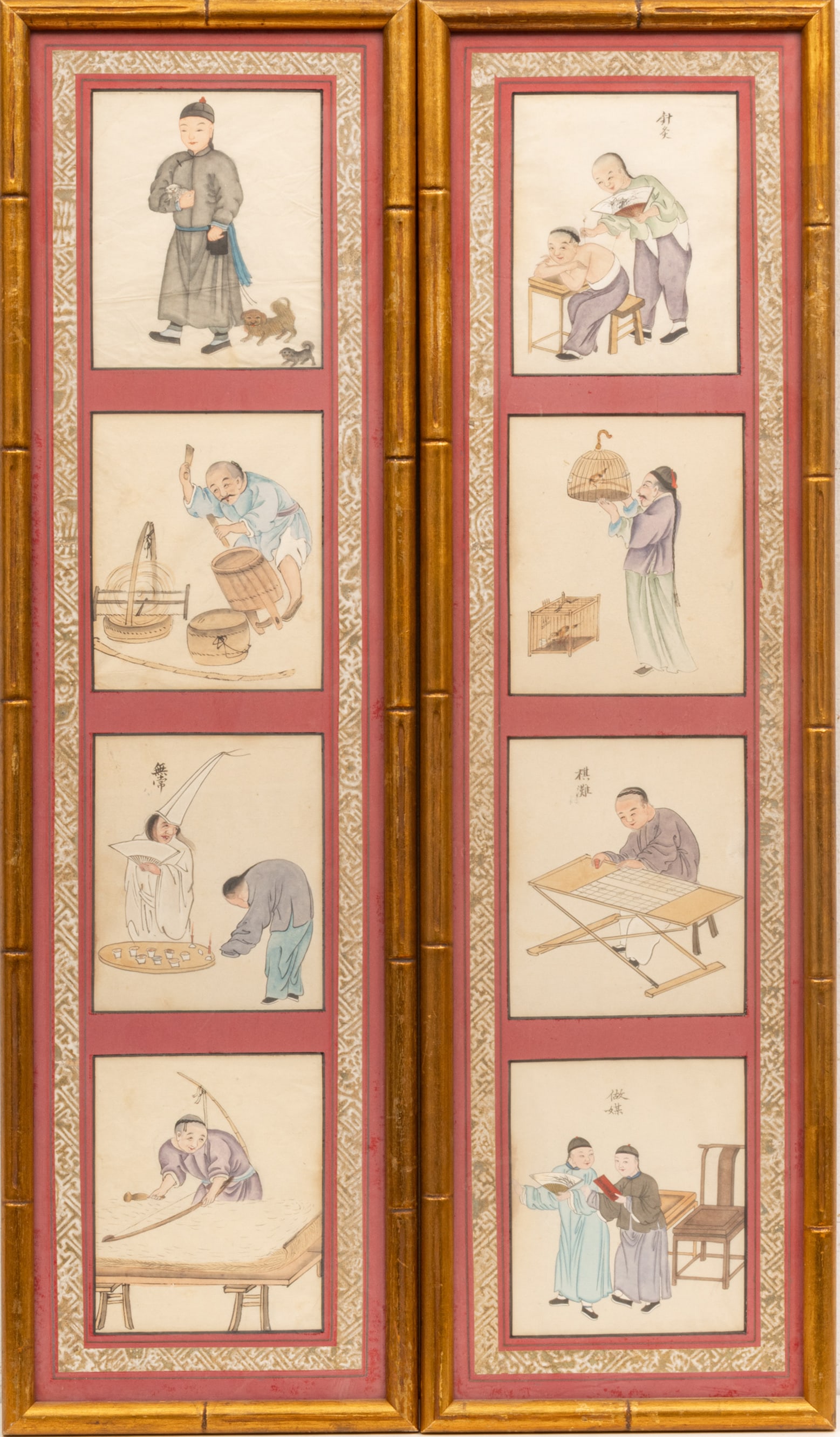 Chinese Watercolors on Paper Ca. 1910-1920, H 6" W 5" 8 pcs (1 of 6)