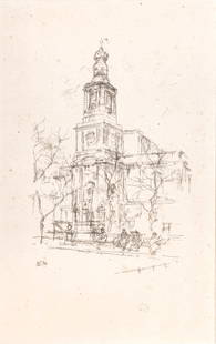 James Abbott Mcneill Whistler (American, 1834-1903) Lithographon Paper Ca. 1896, St. Anne's Church,: James Abbott Mcneill Whistler (American, 1834-1903) Lithographon Paper Ca. 1896, St. Anne's Church, Soho, H 7.5" W 5.12" | Lifetime impression, signed in pencil. Paper size: H 12", W 5.875. Pencil