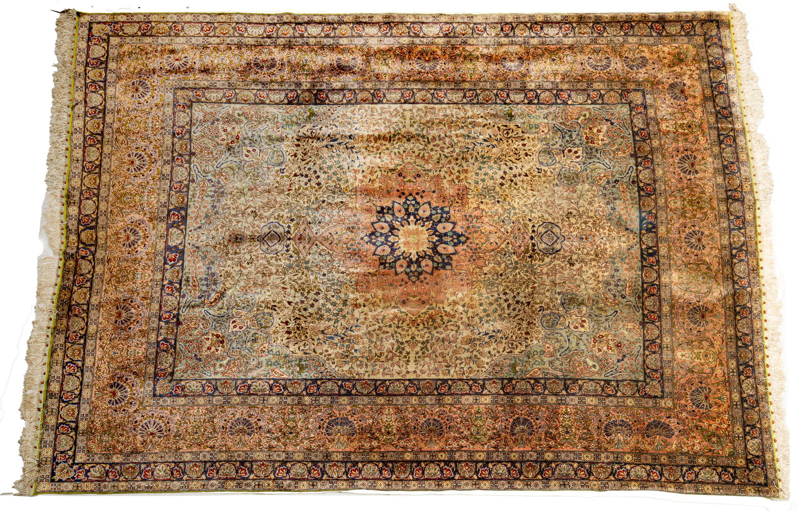 Persian Kermanshaw Woven Silk Oriental Rug Ca. 1920, H 8' 5'' W 7' (1 of 4)