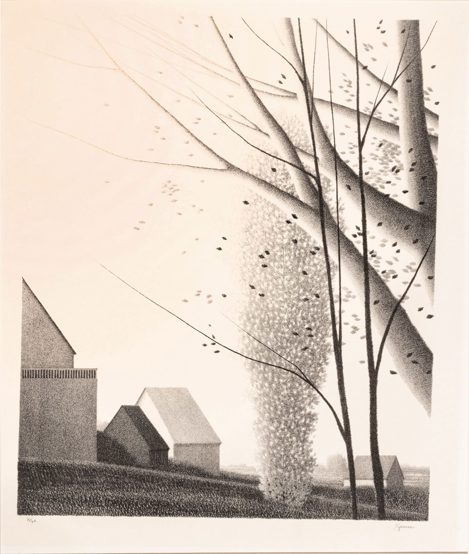 Robert Kipniss (American, B. 1931) Lithograph on Wove Paper Ca. 1980, "Rooftops And Trees", H 20" W (1 of 6)