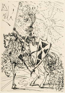Salvador Dali (Spanish, 1904-1989) Etching on Paper, Ca. 1971, "El Cid", H 6.75" W 4.75": Salvador Dali (Spanish, 1904-1989) Etching on Paper, Ca. 1971, "El Cid", H 6.75" W 4.75" | Restrike etching, signed in the plate. Frame dimensions H. 15" W. 12" Provenance: Collector's Guild Ltd. From