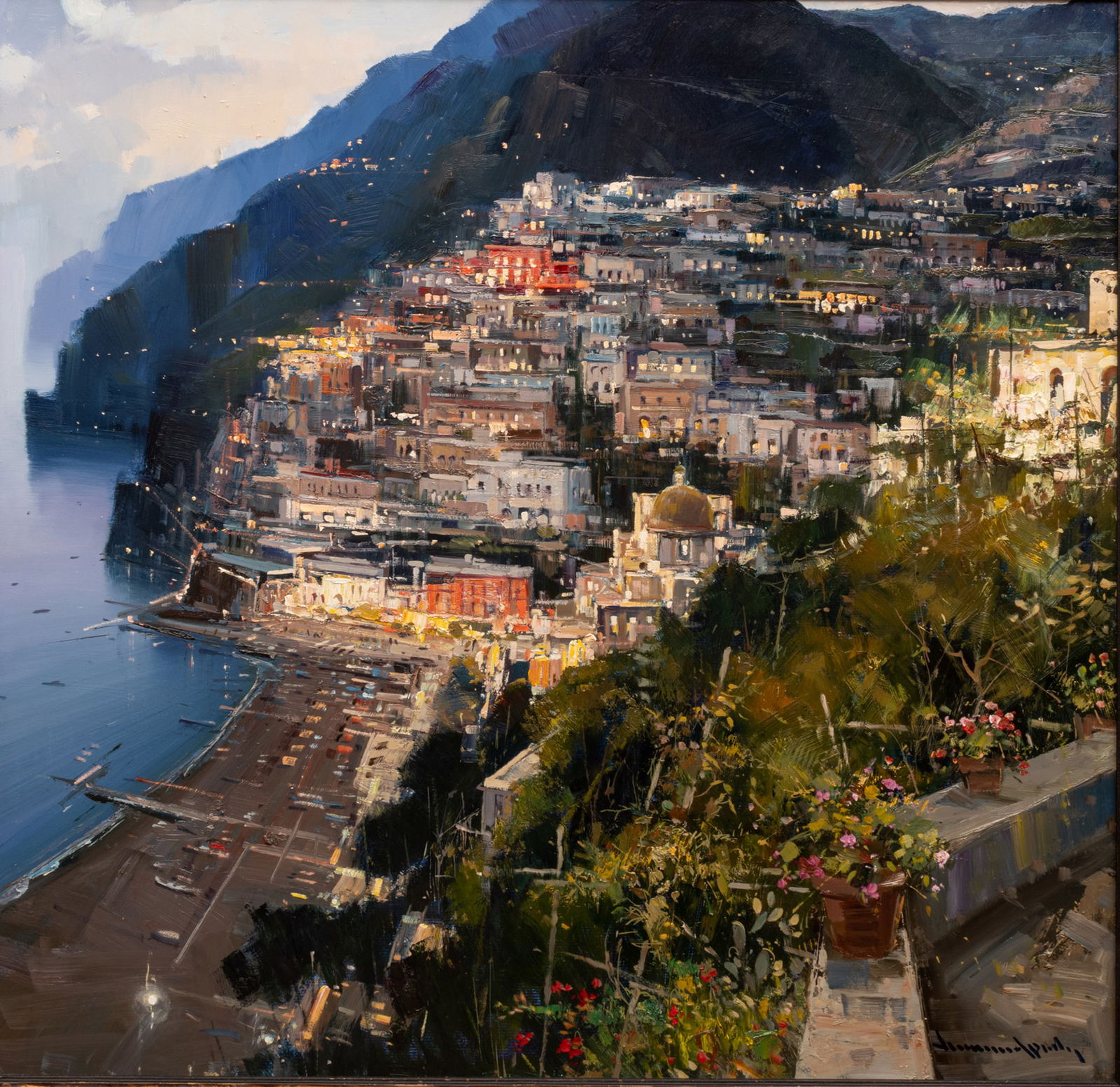 Italian Oil on Canvas Ca. 2010, "Positano, Italy", H 40" W 40" (1 of 6)