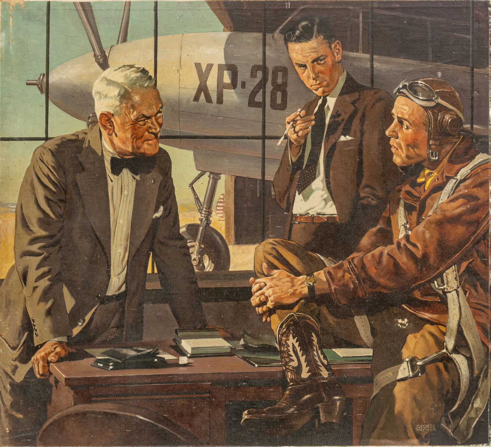 Chester "George" Shepherd (American, 1894-1957) Oil on Canvas "The North American XP-28 Dragon", H 2 (1 of 8)