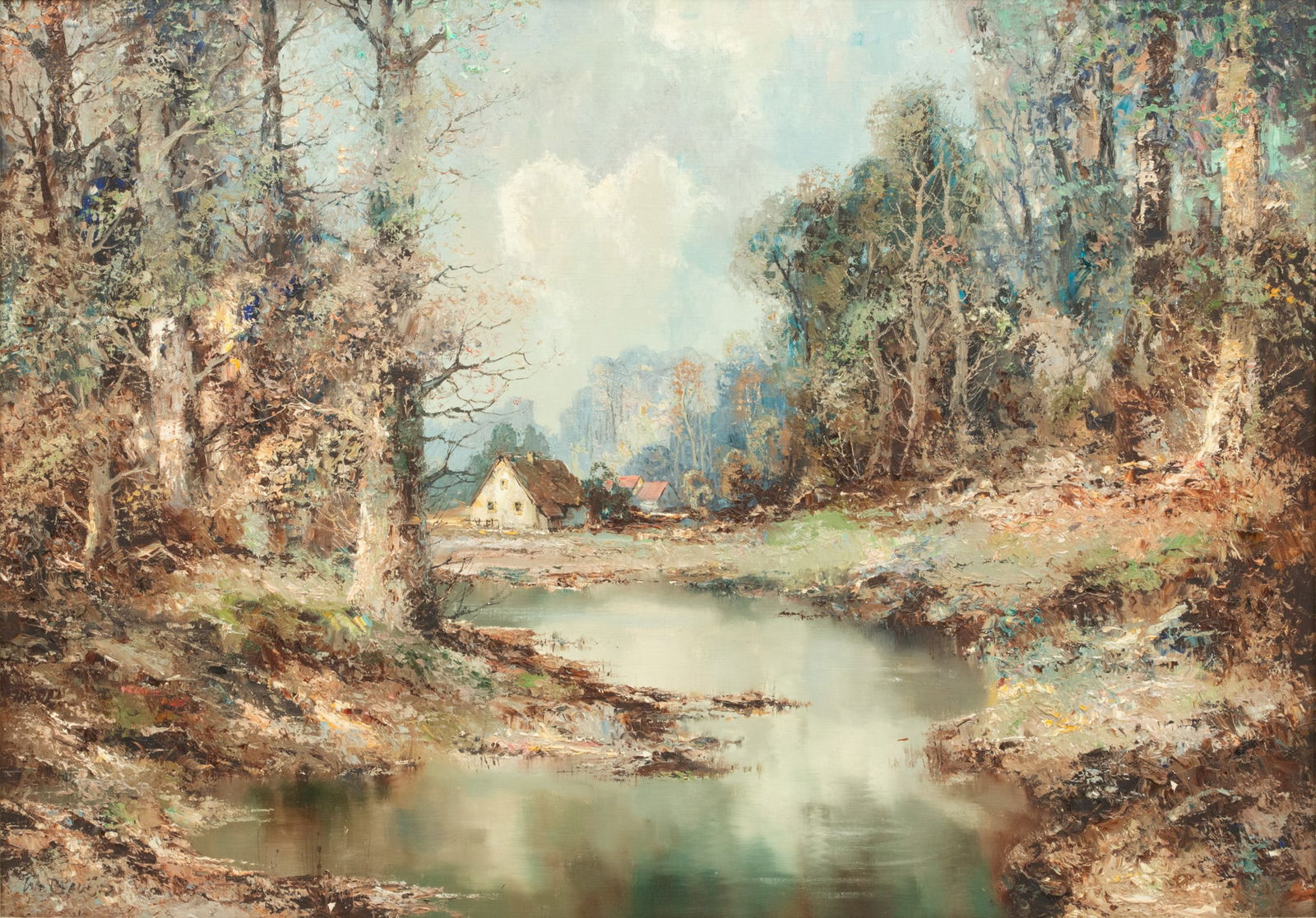 Willi Bauer (German, B. 1923) Oil on Canvas "Mountain Lake", H 28" W 39.5" (1 of 5)