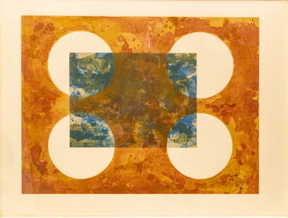 Ronald Davis (American, B. 1937) Lithograph And Screenprint on Arches Paper, 1971, "Four Circle,: Ronald Davis (American, B. 1937) Lithograph And Screenprint on Arches Paper, 1971, "Four Circle, from Rectangle Series", H 24" W 31.75" | Signed in pencil lower right, dated and numbered 14/70 (there