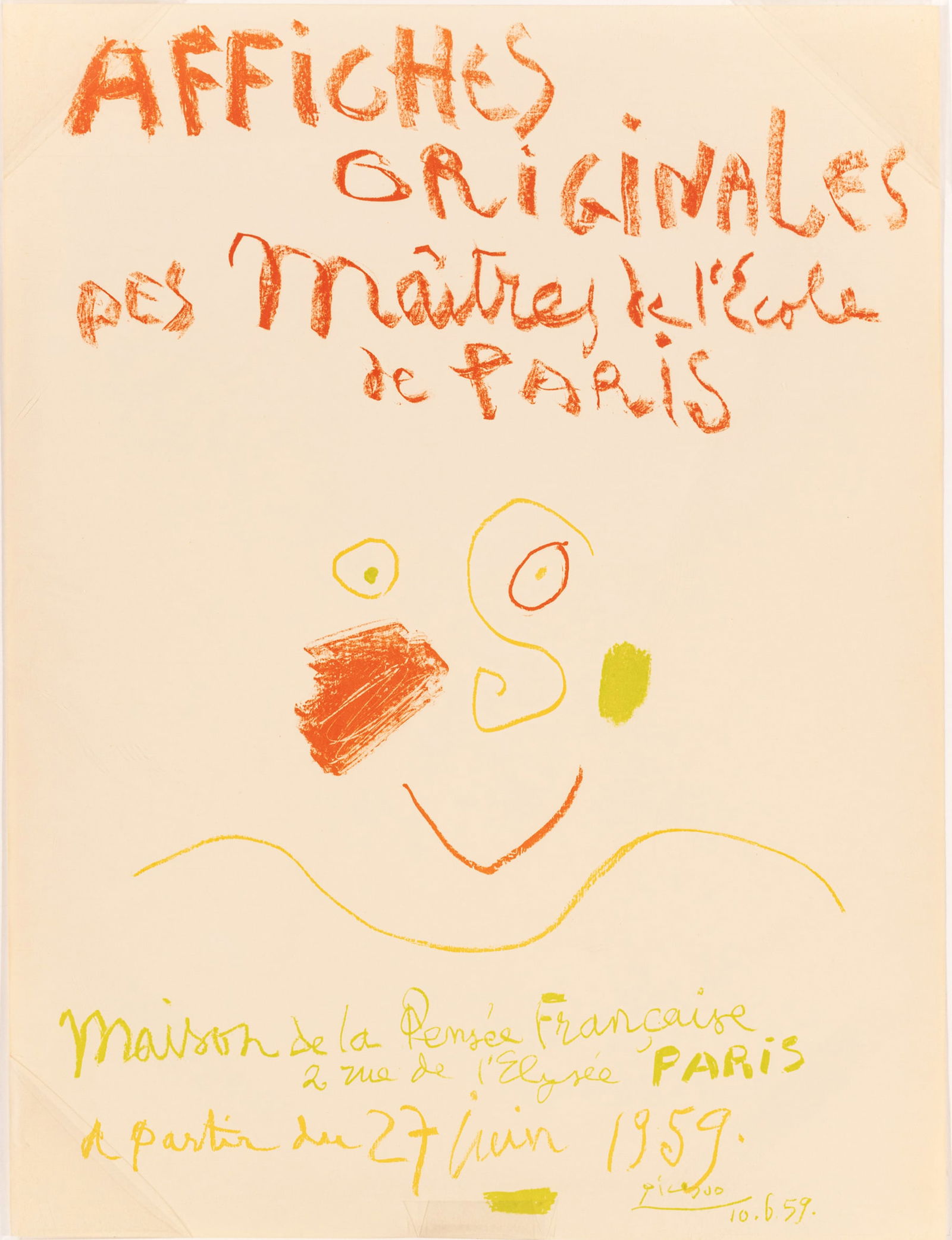 Pablo Picasso (Spanish, 1881-1973) Lithographic Poster 1959, "Maison De La Pensée Franç (1 of 3)