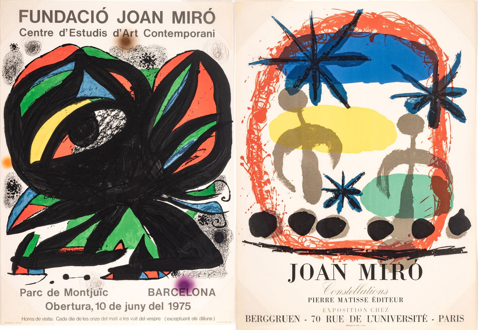 Joan Miro (Spanish, 1893-1893) Lithographic Posters in Colors, 1959; 1975, "Constellations; Fundacio (1 of 12)