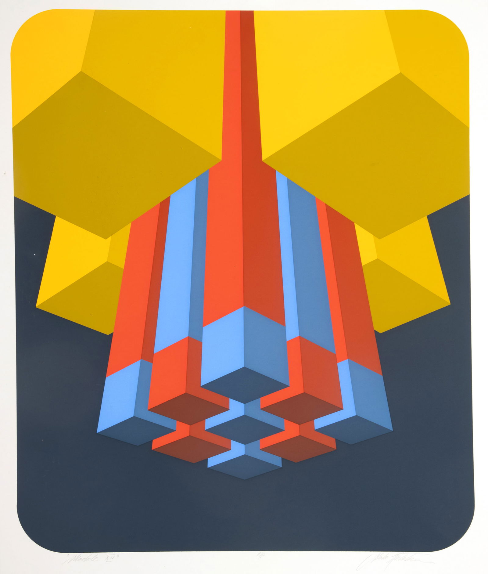 Marko Spalatin (American, 1945) Serigraph on Paper, Module No. XIV, H 25.25" W 20.625": Marko Spalatin (American, 1945) Serigraph on Paper, Module No. XIV, H 25.25" W 20.625" | Signed lower right. Artist Proof. Framed H 30.5", W 26.25". Provenance: Property from a Bloomfield Township, MI