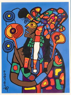 Norval Morrisseau (Canadian, 1932-2007) Serigraph in Colors on Wove Paper 1977, "Self Portrait -: Norval Morrisseau (Canadian, 1932-2007) Serigraph in Colors on Wove Paper 1977, "Self Portrait - Astral Projection", H 31.5" W 23.75" | Signed in pencil lower right, dated, titled, numbered 73/100 and